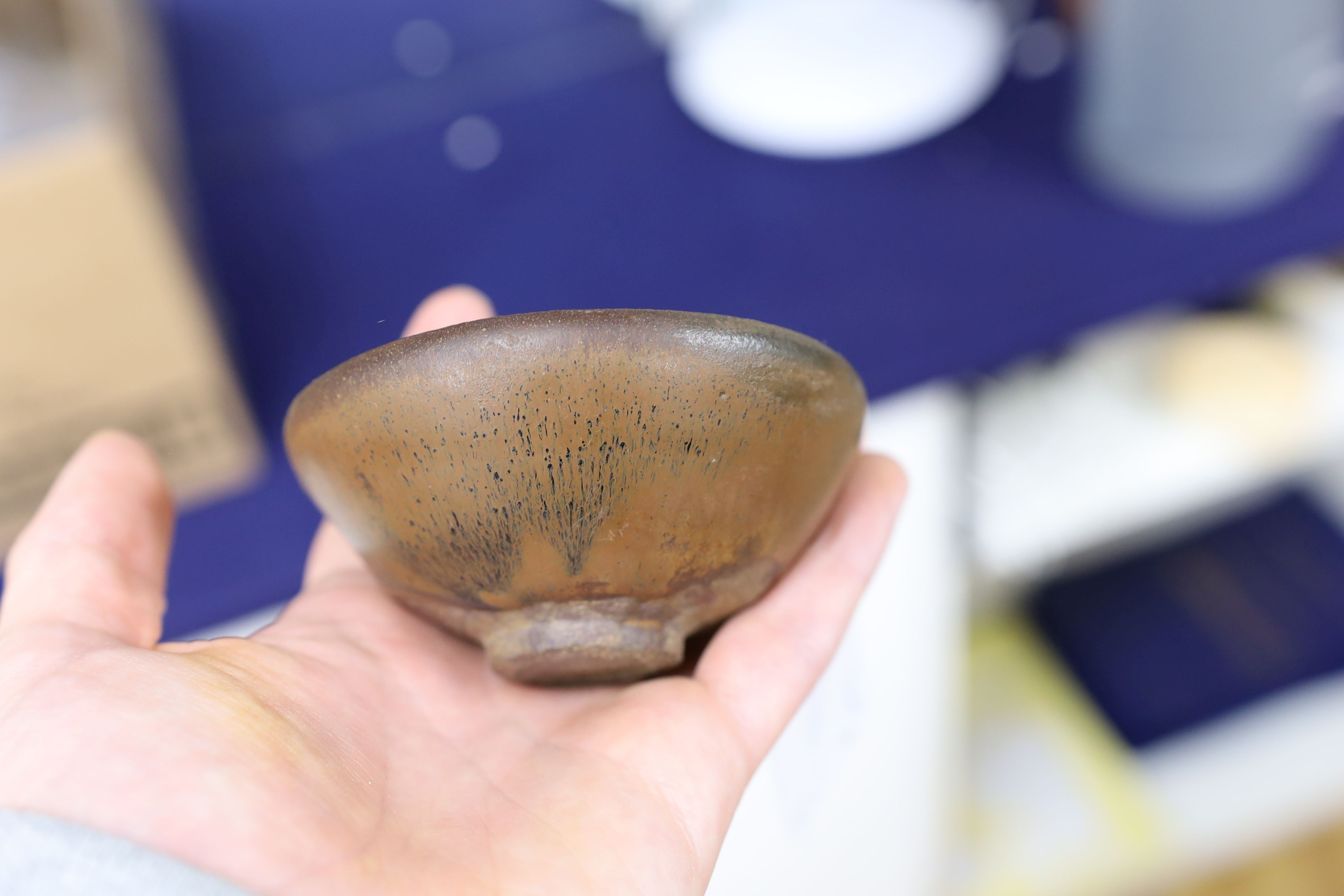 A group of Chinese Jian ware tea bowls, Song dynasty, largest 11.5 cms diameter, 7cm to 11.4cm diameter